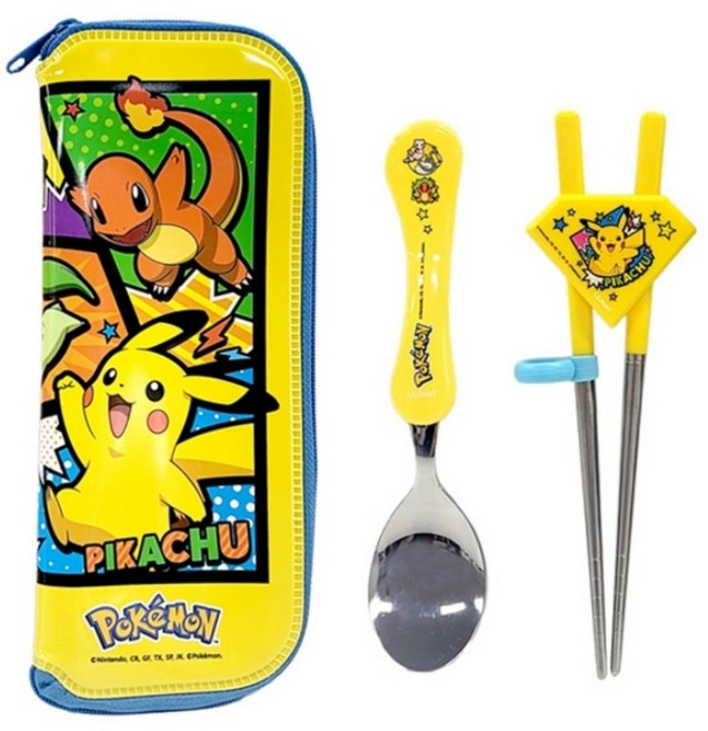 포켓몬 웨이브 스푼 스텐 젓가락 교정기 케이스 세트 수저 연습용 어린이 초등 학생 코믹아트, 포켓몬 스텐젓가락 케이스세트(코믹아트), 1개