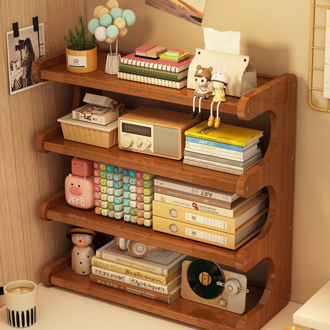 대나무 선반 다용도 책상 수납장 미니 진열대 다층의 수납 선반, 4단, 호두색
