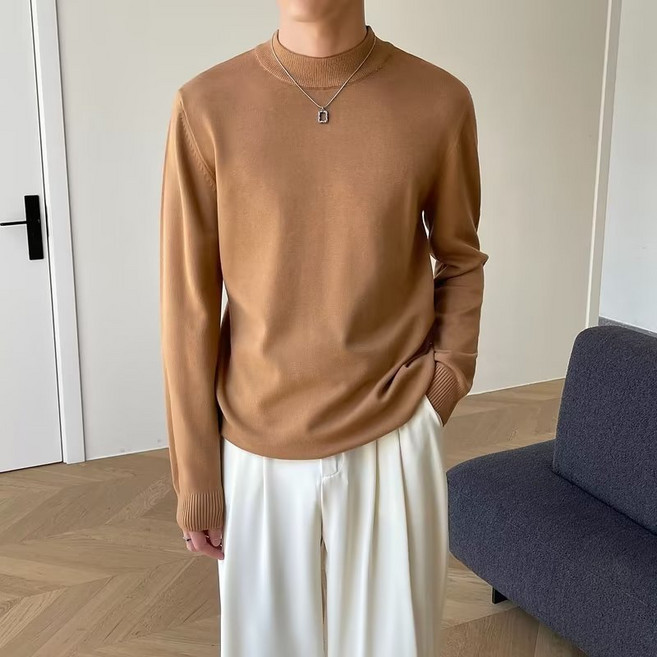 다이나믹피플 남성 슬림핏 프리미엄 울 반 폴라 니트