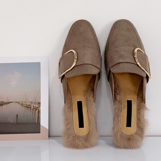 가이아슈 여성용 스웨이드 버클 털 블로퍼