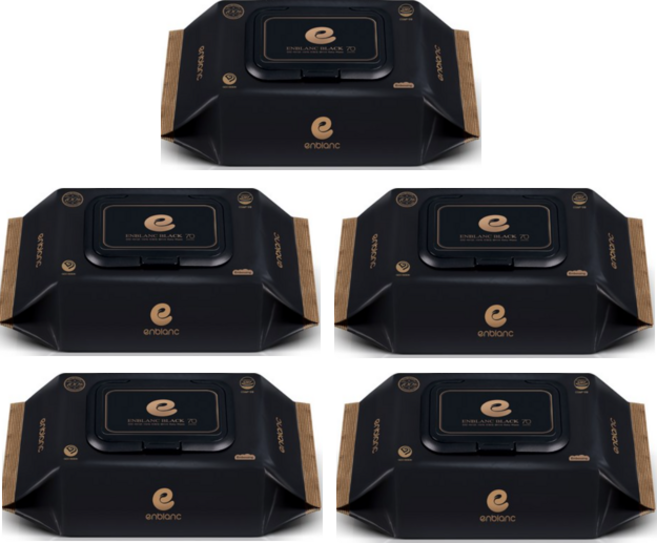 앙블랑 프리미엄 블랙 아기물티슈 휴대캡형, 78g, 70개입, 5개