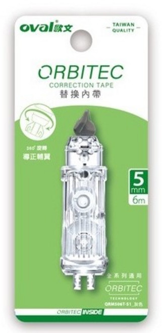 辦公王 歐文 OVAL QRM-506T 按鍵式修正帶, 1個, 通用內帶-灰色壓口