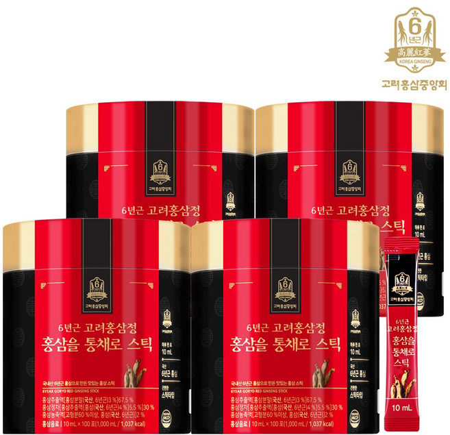 고려홍삼중앙회 6년근 고려홍삼정 홍삼을 통채로 스틱 + 쇼핑백, 400개, 10ml