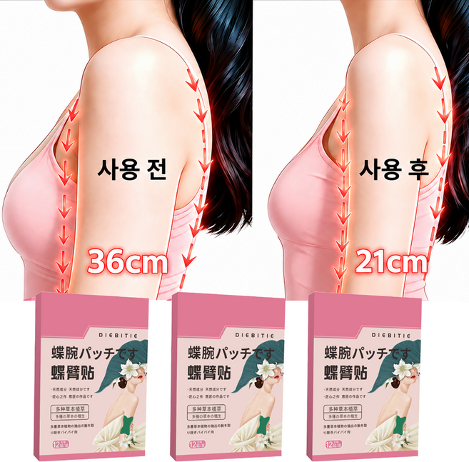 팔뚝 슬리밍 패치 쑥 팔 패치 12매 천연 허브 성분 다이어트 팔뚝 살 관리 마사지 패치 부직포, 3개, 12개입