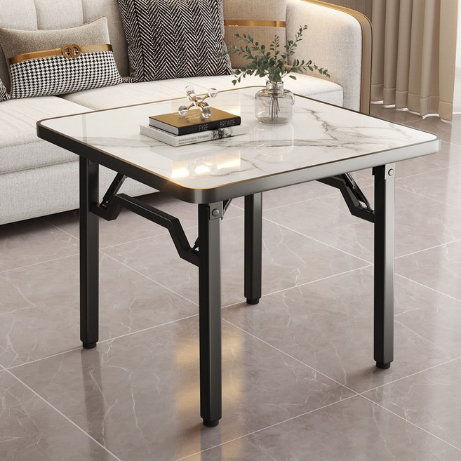 하루꿈 무조립 접이식 식탁 거실 주방 공간활용 기능성 다용도 접이식 사각 인조 대리석 테이블, 4인용, 블랙