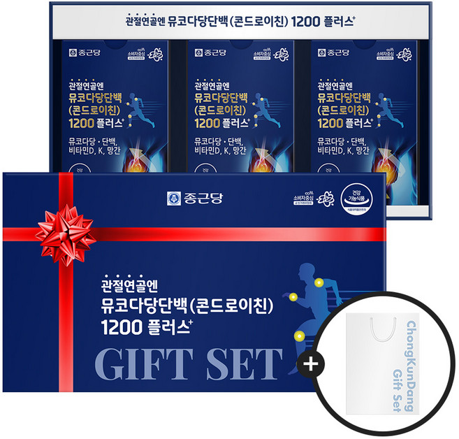 [선물세트] 종근당 뮤코다당단백 콘드로이친 1200 + 쇼핑백 대 / 소연골 비타민D 뼈건강 비타민K, 1세트, 180정