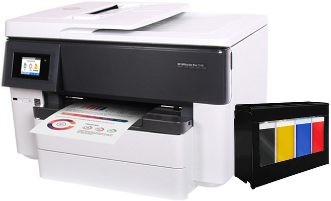 HP7740 A3 팩스복합기+무한잉크 2단 급지함 자동양면 스캔 복사, HP7740+나인룸 무한잉크(1200ml)