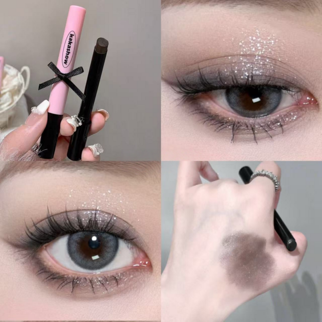 애교살 글리터 스틱 스모키 아이섀도우 글리터 블링 블링 솔리드 섀도우 펄 아이섀도우 스틱, 1개, 블랙