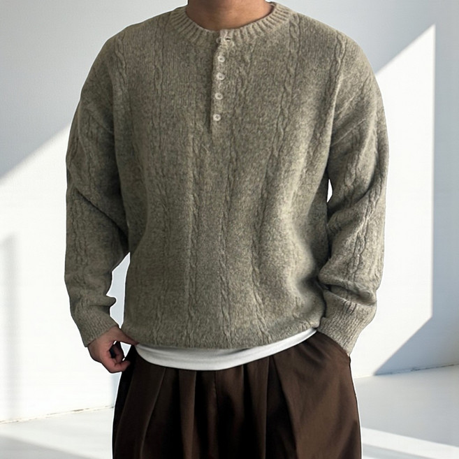 [단독특가] 꽈배기 케이블 헨리넥니트 오버핏 봄 가을 겨울 라운드스웨터