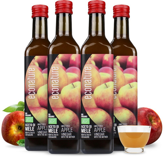 애플 사이다 비니거 비네거 500ml x 4병 유기농 사과 초모 식초 애사비 에사비, 4개