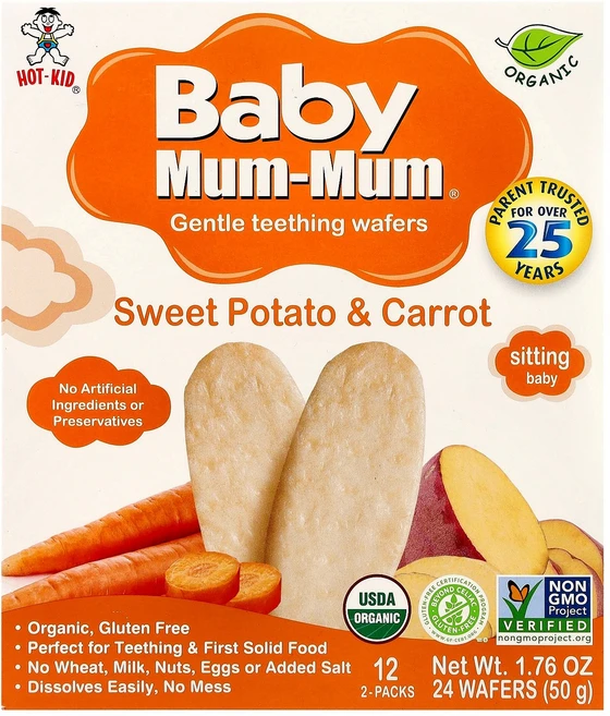 Hot Kid Baby Mum-Mum® 부드러운 치발 웨이퍼 고구마 & 당근 12팩 각 2개입 Kid (핫키드), Hot Kid, Baby Mum-Mum®, 부드러운 - 쿠팡