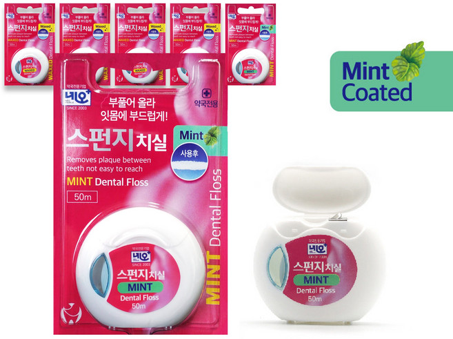네오 치실 휴대용 치아 치석 제거기 스펀지치실 민트향, 6개, 1개입