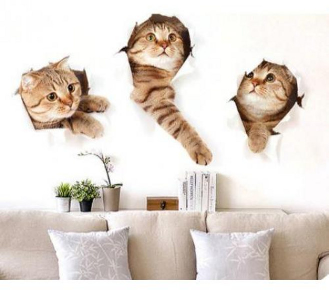고양이스티커 3d 화장실 방수 냉장고 데칼 주방 거실, 3개세트 BL02692, 1개