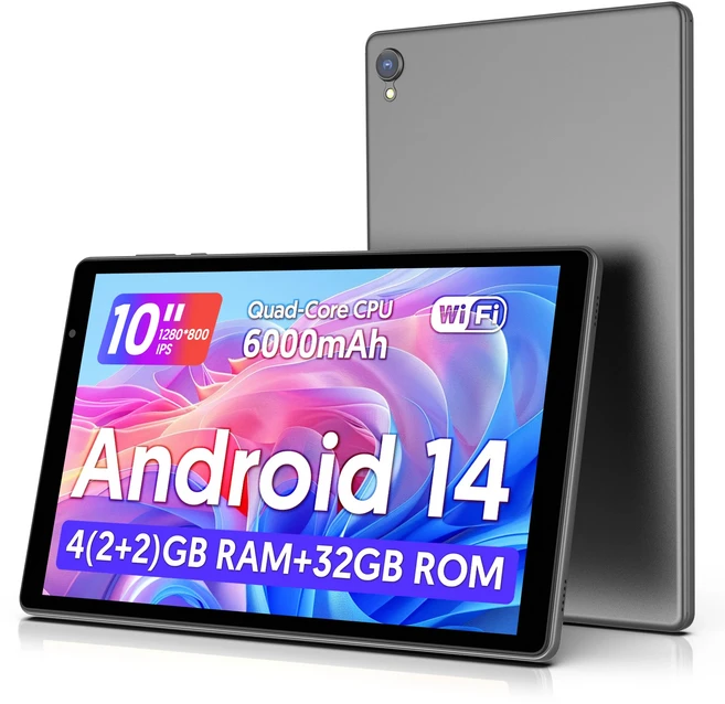 최신 안드로이드 14 태블릿 10인치 쿼드코어 프로세서 5G 와이파이 4GB ROM + 1280800 해상도 배터리, 01 Gray