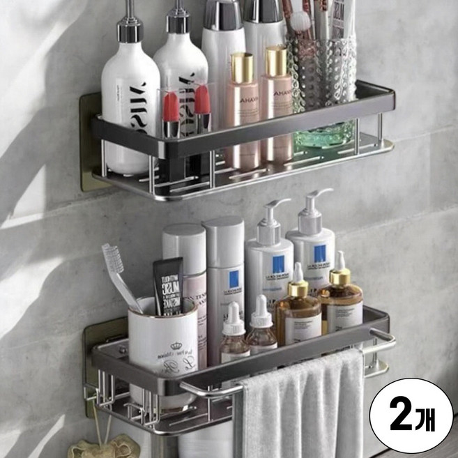 조은마음 1+1 무타공 욕실 화장실 선반 수납 정리대, 메탈실버