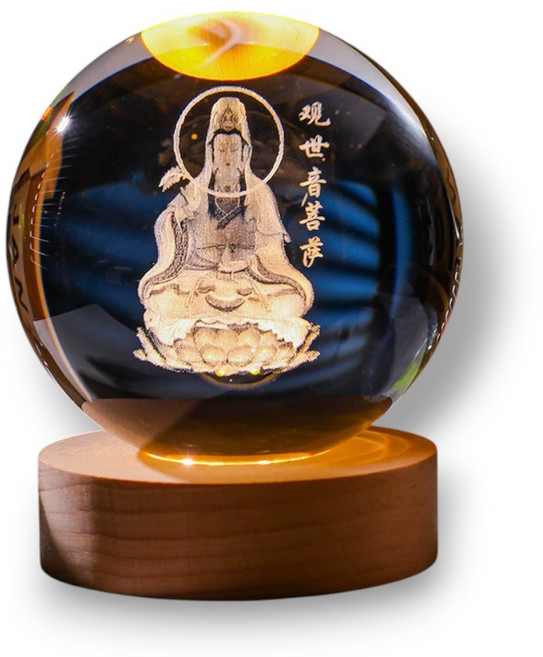 유도리스 3D 모던 수정구슬 LED 종교 침실 무드등, 1개, 관세음보살