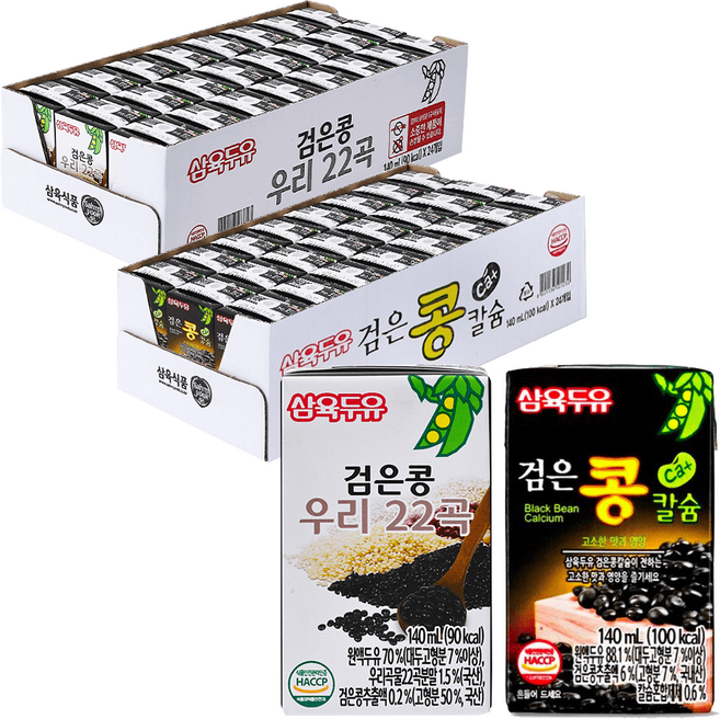 삼육두유 검은콩칼슘 두유 + 검은콩 우리22곡 두유, 140ml, 48개