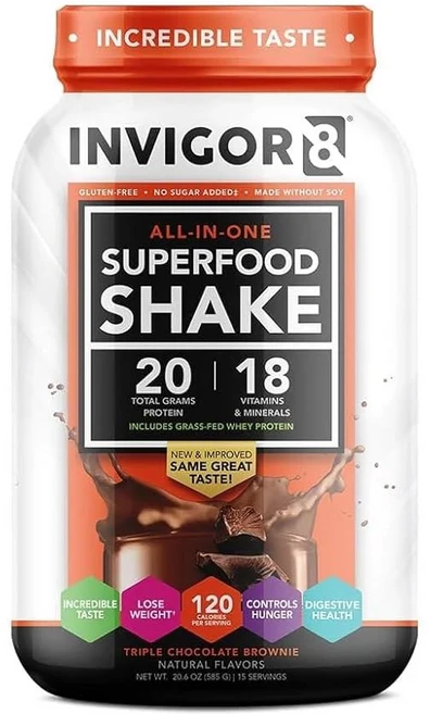 ENVIGOR8 슈퍼푸드 잔디 사료 유청 단백질 분리주 쉐이크 프렌치 바닐라 글루텐 프리 및 비 GMO 식사 대용 프로바이오틱스 오메가 3 (483g), Tr e Chocolate Brownie, 1개 - 쿠팡