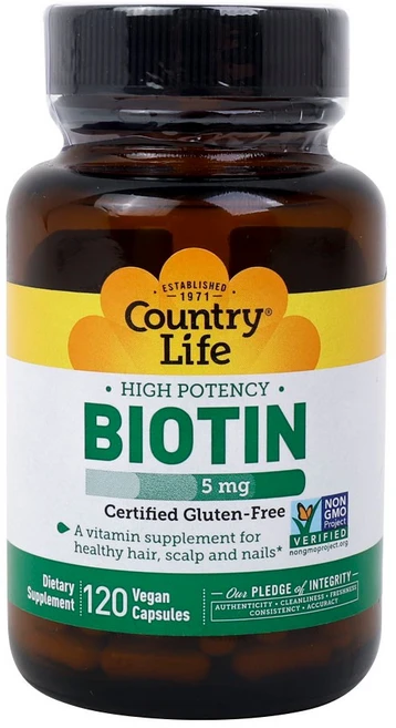 Country Life 비오틴 5mg 베지테리안 캡슐, 1개, 120정 - 쿠팡