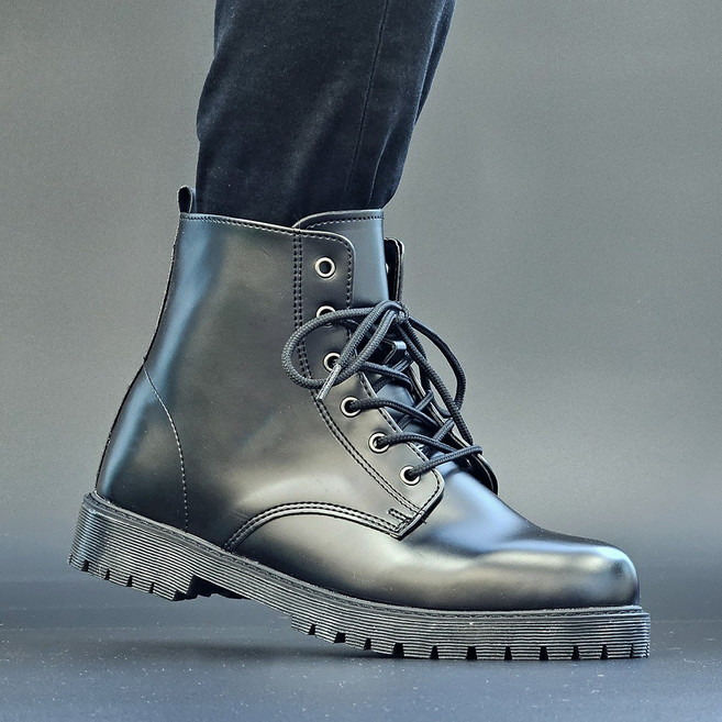 국산 캐주얼 지퍼 워커 남자 발편한 블랙 끈 전투화 통굽 부츠 발목 신발