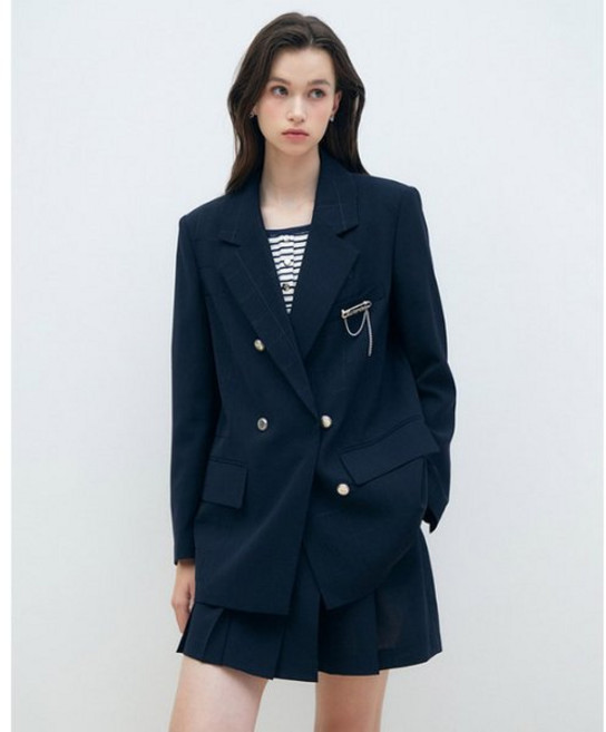 [백화점판] JJ지고트 여성 브로치 체크 자수 더블 재킷 GRJKR31 정장