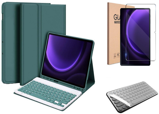 갤럭시탭 호환 블루투스 무선 키보드 케이스 북커버 S펜수납 삼성, 딥그린