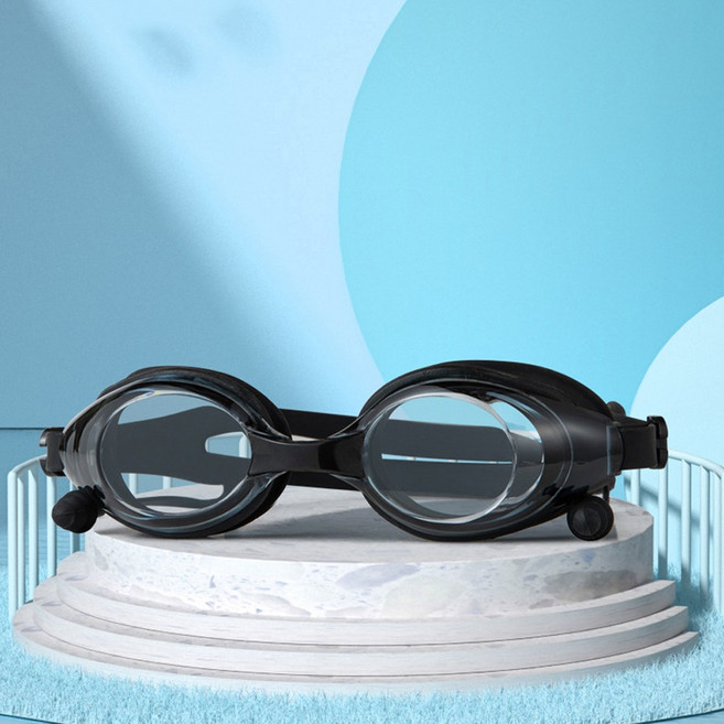 김서림방지 귀마개 일체형 수경 물안경+보관케이스, 블랙, 1개