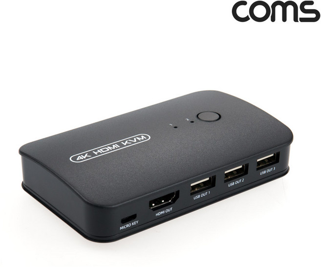 Coms TB586 HDMI USB KVM 2:1 스위치/4K UHD 30Hz 지원/PC 전환 버튼/원거리 조작 버튼 케이블/2대의 PC본체를 하나의 키보드 마우스 모니터로 사용, 1개
