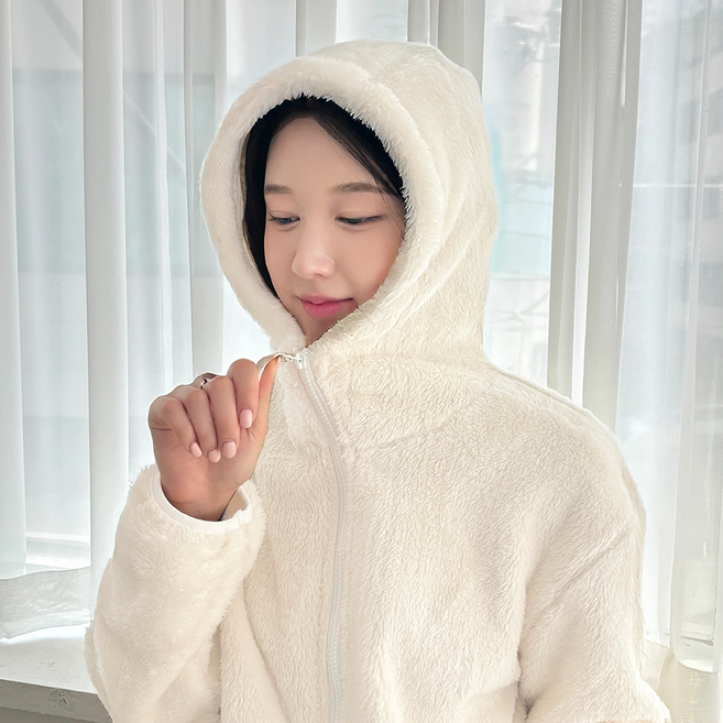 멋지군 오버핏 남녀공용 후드 털 플리스 후리스 양털 자켓 데일리 아우터