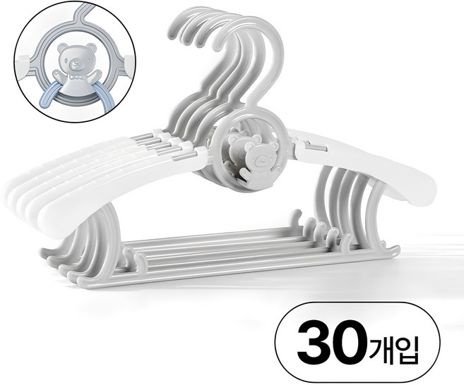 [레이어드] 편한생활연구소 길이조절 논슬립 유아 옷걸이, 그레이, 30개