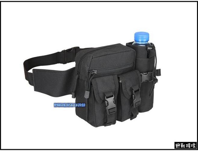 野戰搖滾 多用途戰術腰包 水壺袋 可拆水壺包登山腰包側背包勤務腰包自行車腰包, 黑色, 1個