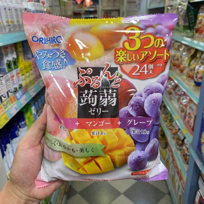 오리히로 푸룬토 일본젤리 간식 포도 청포도 복숭아 곤약 젤리 복숭아 망고 포도 480g 1봉지