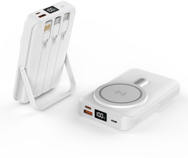 THOUSTA 맥세이프 고속 무선충전 대용량 케이블 일체형 호환 보조배터리 20000mAh, 1개, 화이트