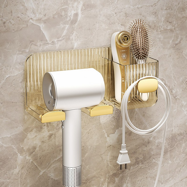 [사은품증점] ANANAN 무타공 벽걸이 Hair dryer드라이기 거치대 헤어 드라이 걸이, 1개, 앰버 투명 골드