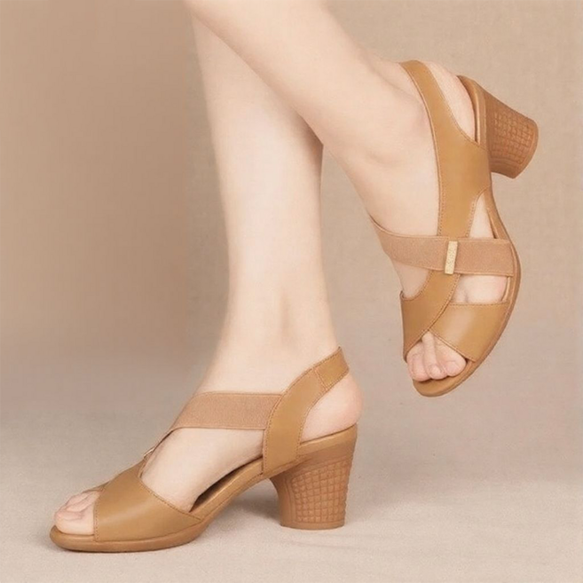 ANYOU 여성 여름 패션 가죽 샌들 퉁굽 오픈토 스트랩샌들 발편한 데일리 캐주얼 힐 샌들