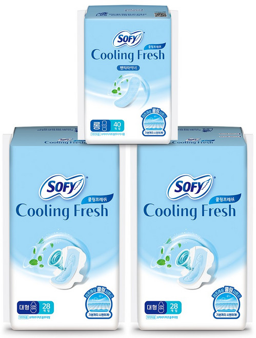 쏘피 쿨링프레쉬 생리대 날개형 대형 28P x 2팩 + 라이너40P x1개, 1개