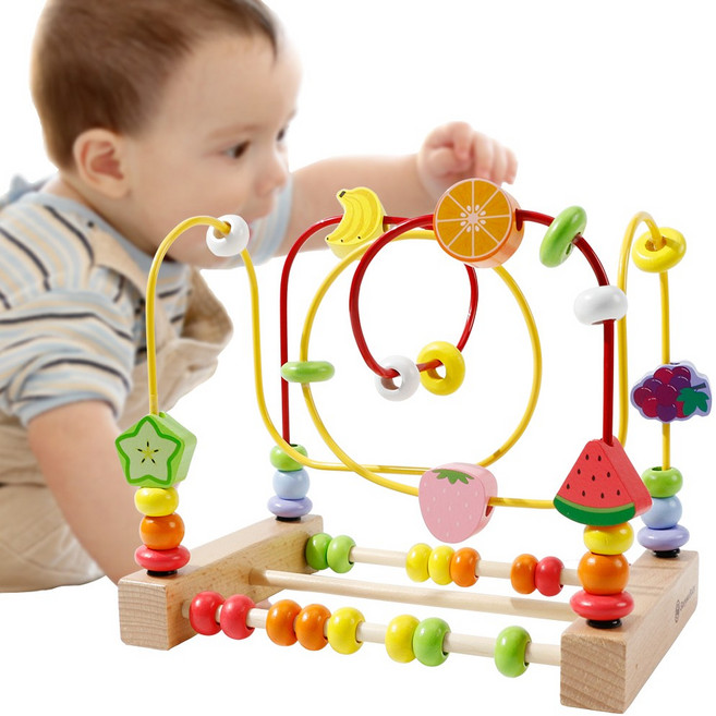 고려베이비 동물 과일 원목 롤러코스터 장난감 구슬 놀이 소근육발달 완구 아기 유아 교구, 과일 롤러코스터, 1개