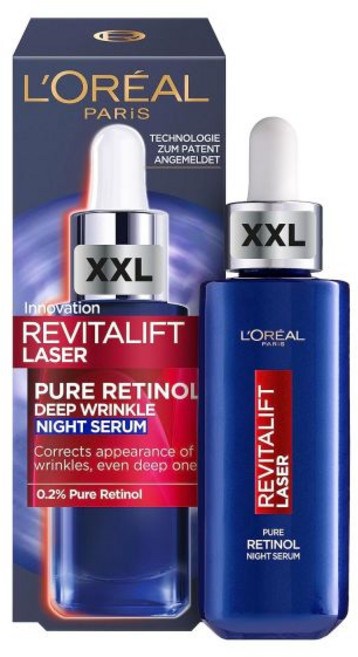 LOréal Paris 로레알 파리 리바이탈리프트 레이저 안티-링클 나이트 세럼 순수 레티놀 비타민 A 영양 오일 히알루론산 포함 30ml, 1