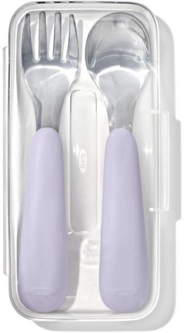 OXO 옥소 토트 온더고 스푼 포크 케이스 세트 라벤더 퍼플 당일발송 파스텔 BPA FREE 미끄럼방지 6개월 돌아기 선물, 케이스+스푼+포크, 1개