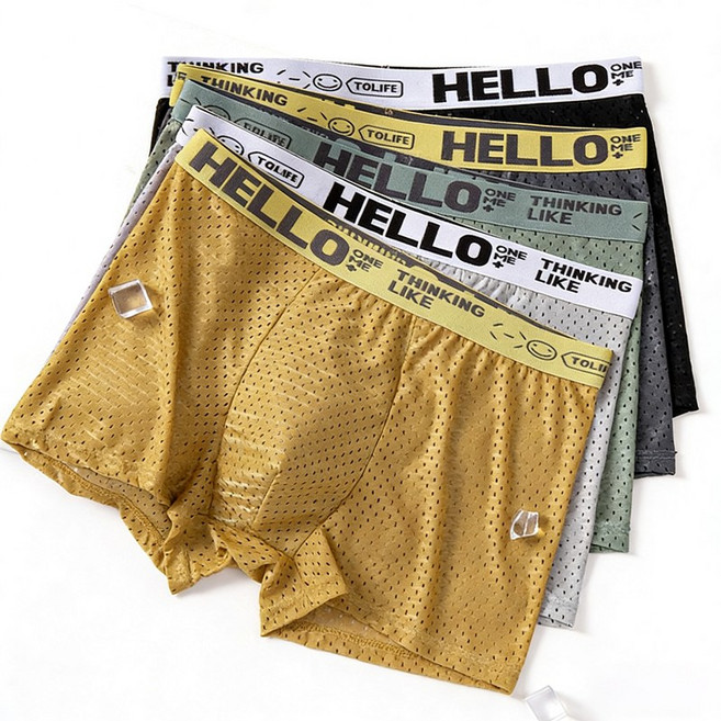 호밍사이 남성용 드로즈 팬티 그물코 남성팬티 4계절 부드러운 팬티 고탄력 사각팬티 5PCS