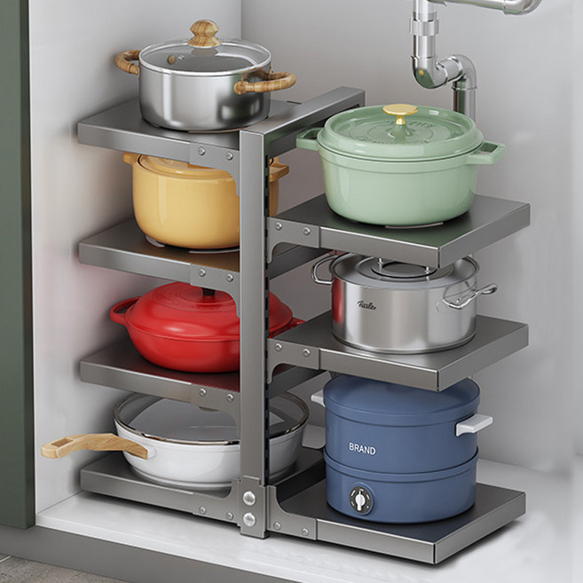 무타공 304 조절형 주방 수납 선반 하부장 싱크대 주방선반 후라이팬 냄비 정리대, 7단, 1개, 그레이