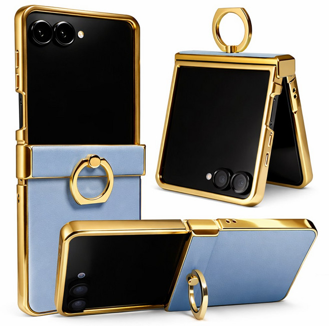 갤럭시 Z플립 3 4 5 6 거치 핑거링 천연소가죽 힌지보호 케이스