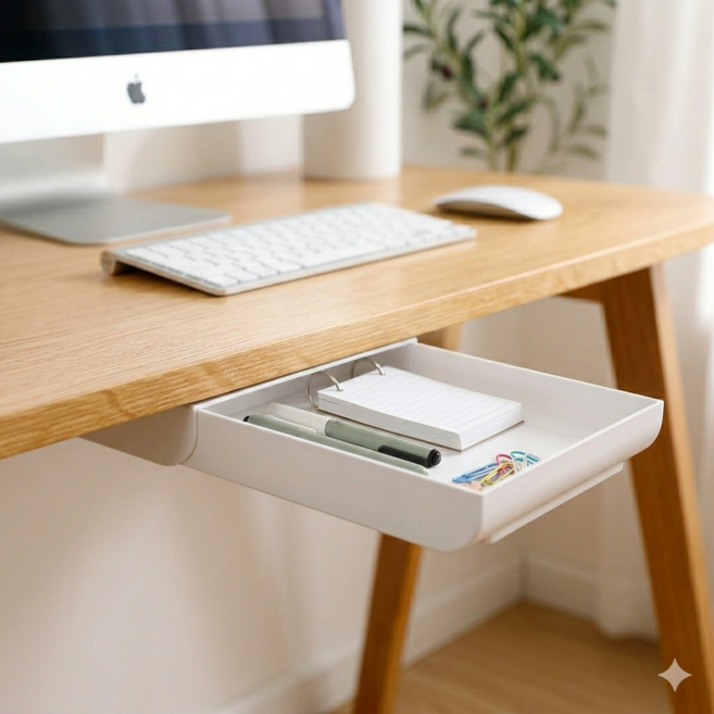 리노이 무타공 책상밑 부착형 히든서랍, 1개, 화이트