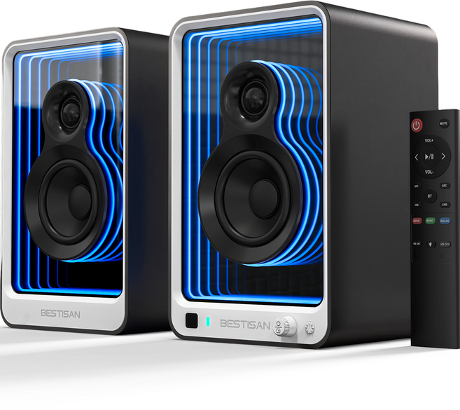 BESTISAN 어비스 100W 블루투스 북쉘프 스피커 2채널 앰프내장형 PC-FI TV 스피커, 블랙, SR15