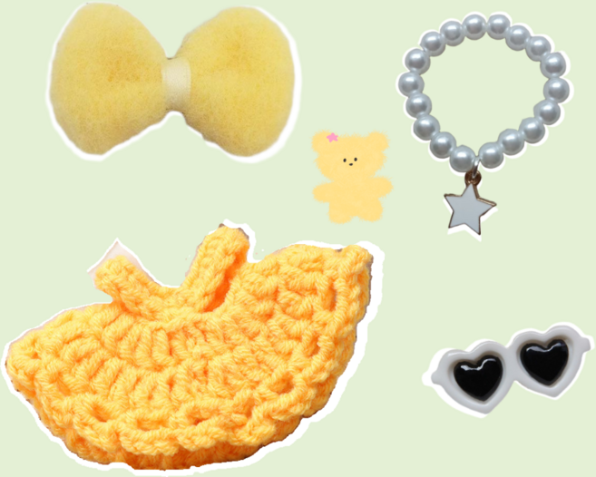 티니숲속 모루인형 꾸미기 10종 소품 코디 세트 인형 옷 입히기, 1개, 옐로우원피스