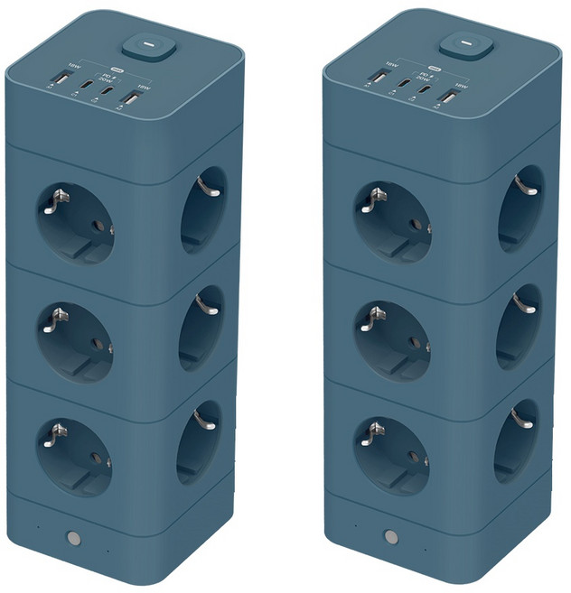 혼카 1+1 에코너 타워형 큐브 멀티탭 4000W 고용량 고속충전 8구 12구 16구 USB-A 2개 + C타입 2개 MT08 MT09 MT10, 에코너 MT10 얼루어 블루, 180cm