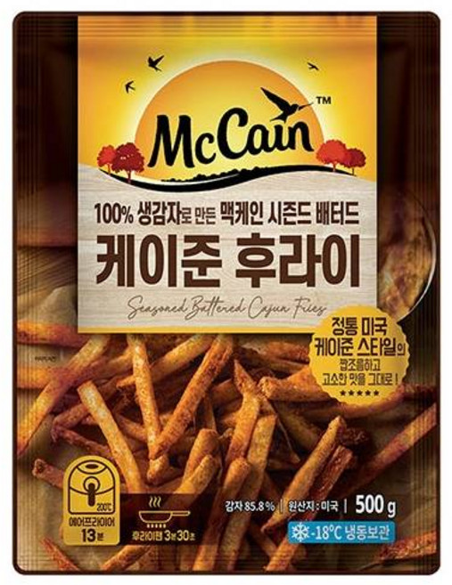 맥케인 감자튀김 5종 500g 케이준 양념 맛감자 반달감자 웨지 맘스터치 에어프라이어 대상 맥케인 케이준후라이 500g, 1개