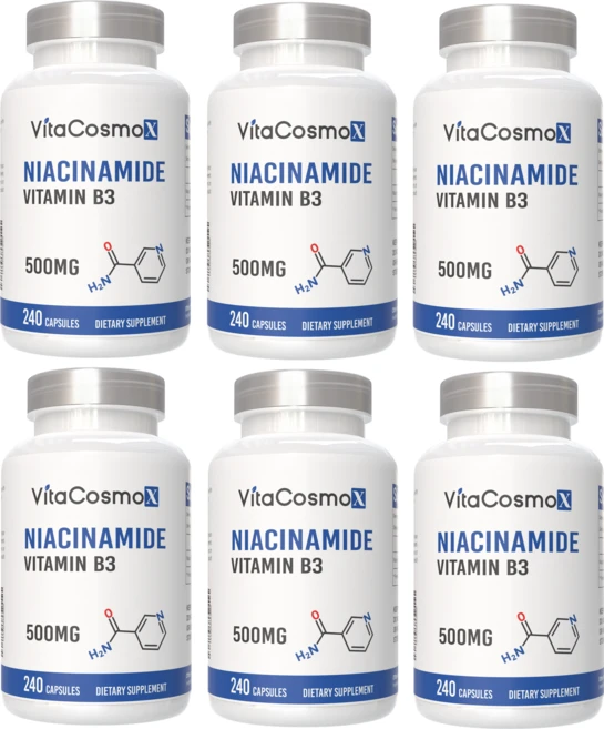 VitaCosmoX 비타코스모엑스 나이아신아마이드 비타민 B3 Niacinamide (Vitamin B3) 500mg 야채캡슐, 6개, 240정 - 쿠팡