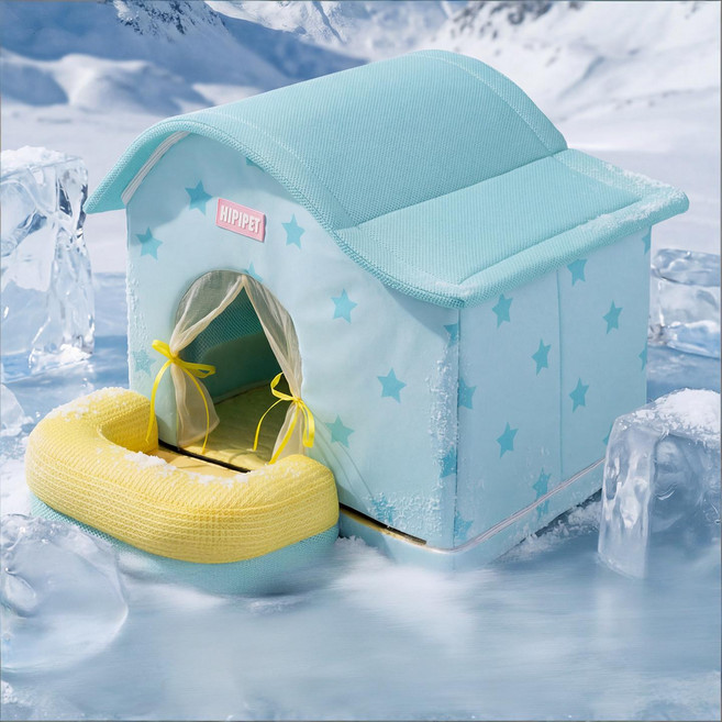 반려동물 여름 얼음 냉감 쿨하우스 탈부착 가능 개얼음집 고양이 이글루, 1개, 그린스타