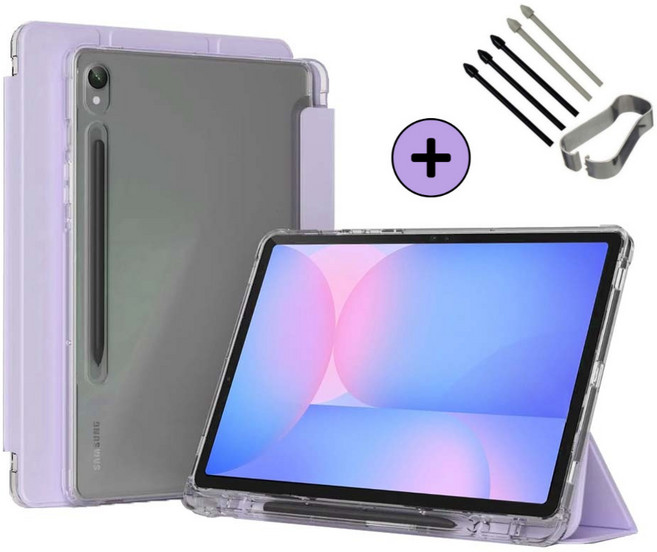 갤럭시탭 S10 FE / S10 FE 플러스 호환 S펜슬 수납 투명 클리어 케이스 북커버 아이친구, 퍼플, 1개